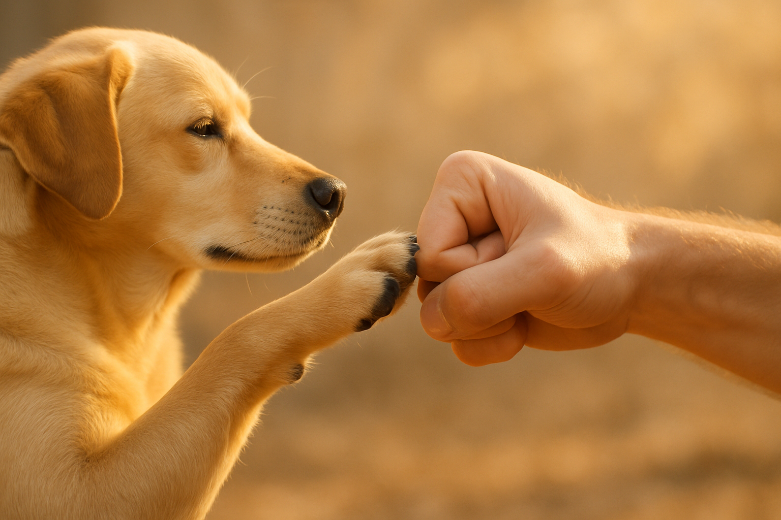 Perro o gato y humano uniendose chocando puños